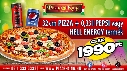 Pizza King 7 - Pizza üdítővel, vagy energiaitallal - Szuper ajánlat - Online rendelés